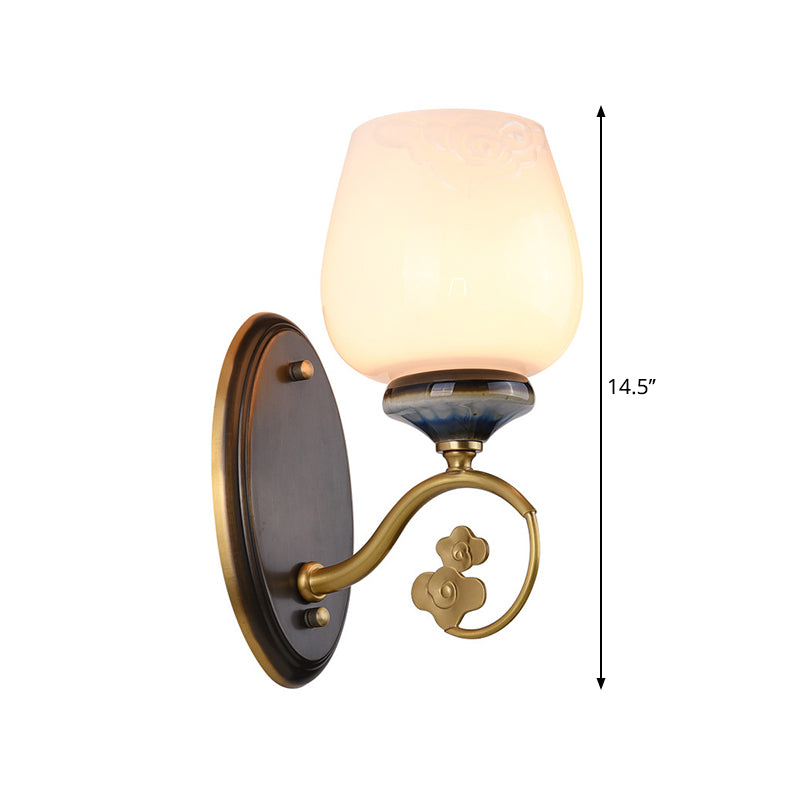 Skørter | Milk-colored Glass Brass Wall Lamp Tapered 1 Light Traditional Wall-mounted Lamp for Living Room