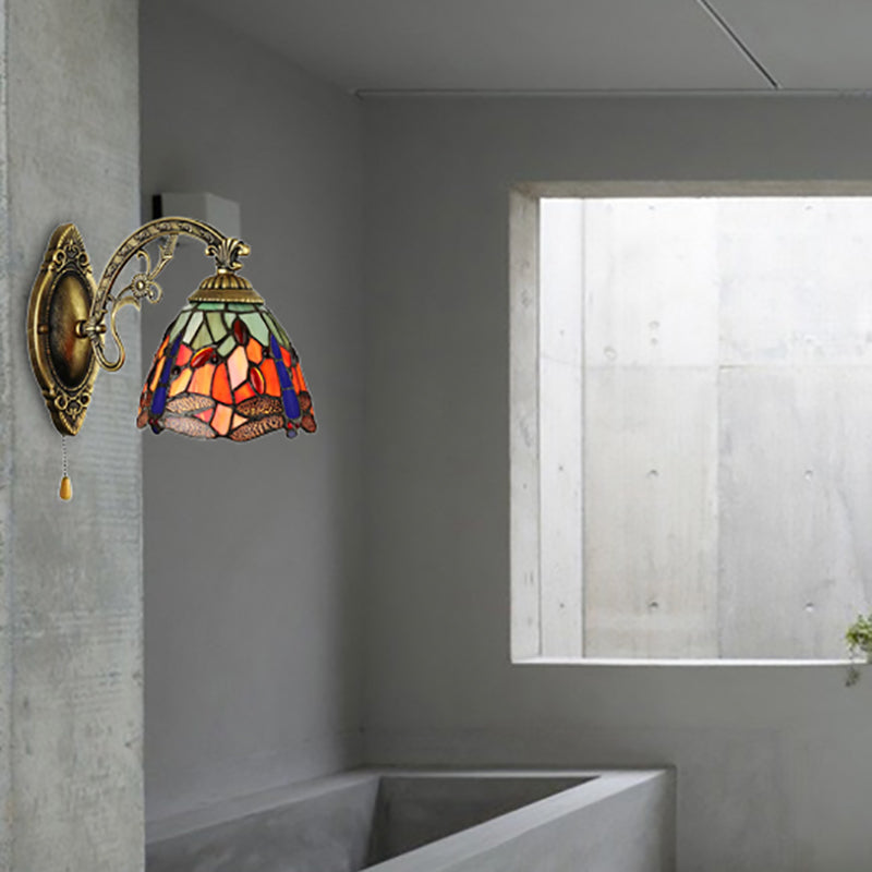 Lisslune | Lodge Style Dragonfly Wall Mount Light Woven Glass Multicolor Wall Lamp Lighting