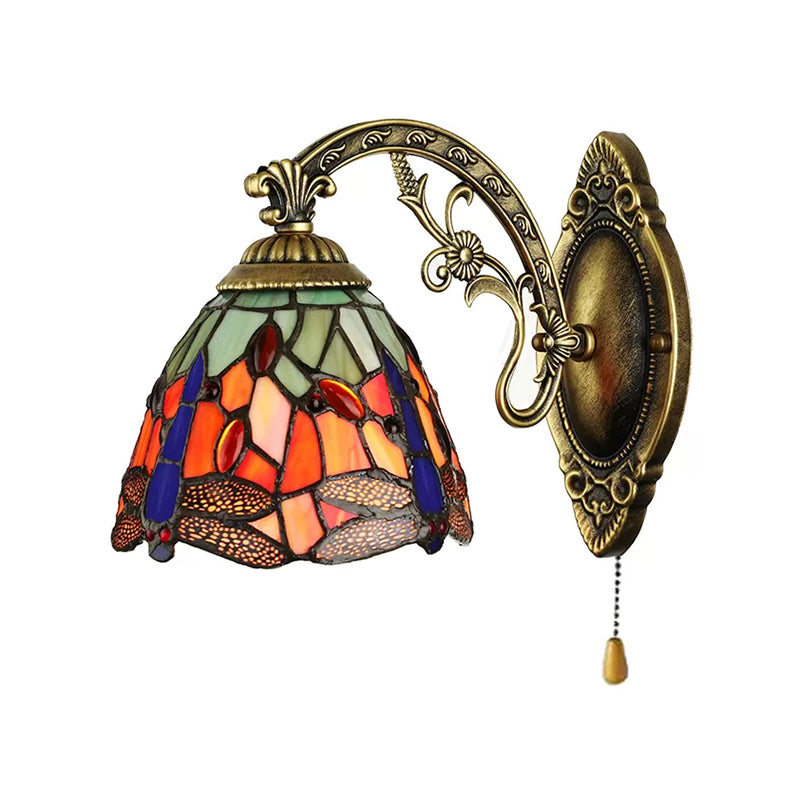 Lisslune | Lodge Style Dragonfly Wall Mount Light Woven Glass Multicolor Wall Lamp Lighting