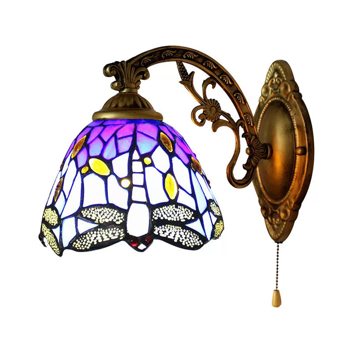 Lisslune | Lodge Style Dragonfly Wall Mount Light Woven Glass Multicolor Wall Lamp Lighting
