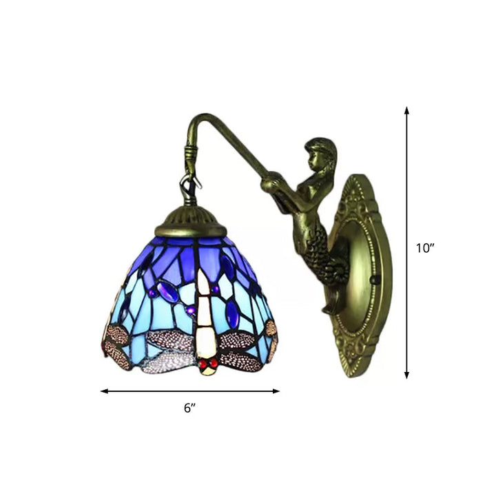 Lisslune | Lodge Style Dragonfly Wall Mount Light Woven Glass Multicolor Wall Lamp Lighting