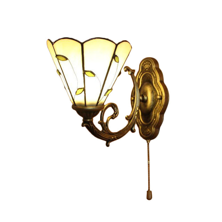 Skørter | Beige Conical Wall Lighting with Leaf Design Vintage Rustic Single Light Wall Lamp