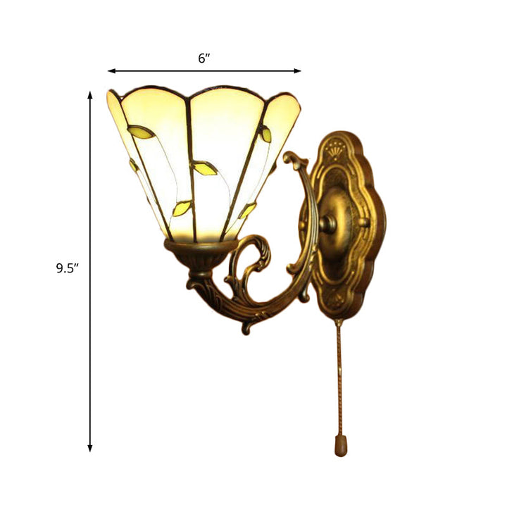 Skørter | Beige Conical Wall Lighting with Leaf Design Vintage Rustic Single Light Wall Lamp