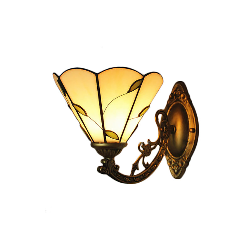 Skørter | Beige Conical Wall Lighting with Leaf Design Vintage Rustic Single Light Wall Lamp