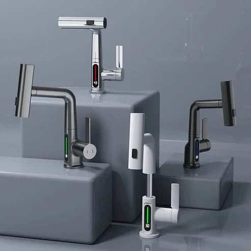Lisslune | WaterMaster Flexible LED Kitchen & Bathroom Faucet – 360° Swivel, Pull-Out Hose & 5 Spray Modes