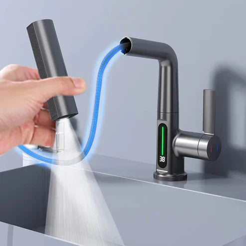 Lisslune | WaterMaster Flexible LED Kitchen & Bathroom Faucet – 360° Swivel, Pull-Out Hose & 5 Spray Modes