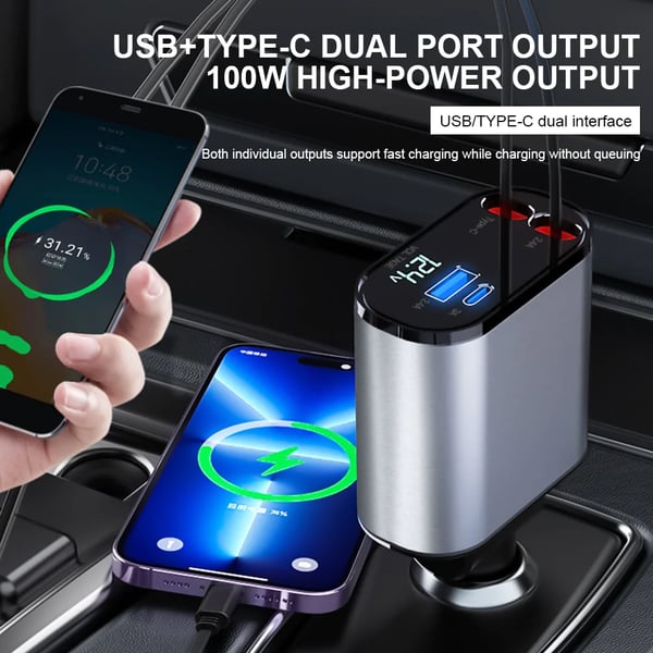 Lisslune | VoltEdge Retractable Car Charger – Universal Fast Charger 80 cm