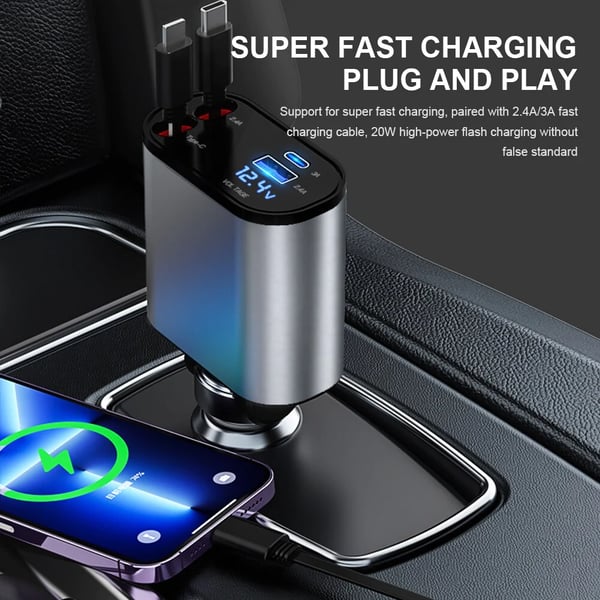 Lisslune | VoltEdge Retractable Car Charger – Universal Fast Charger 80 cm