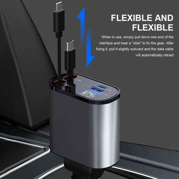 Lisslune | VoltEdge Retractable Car Charger – Universal Fast Charger 80 cm