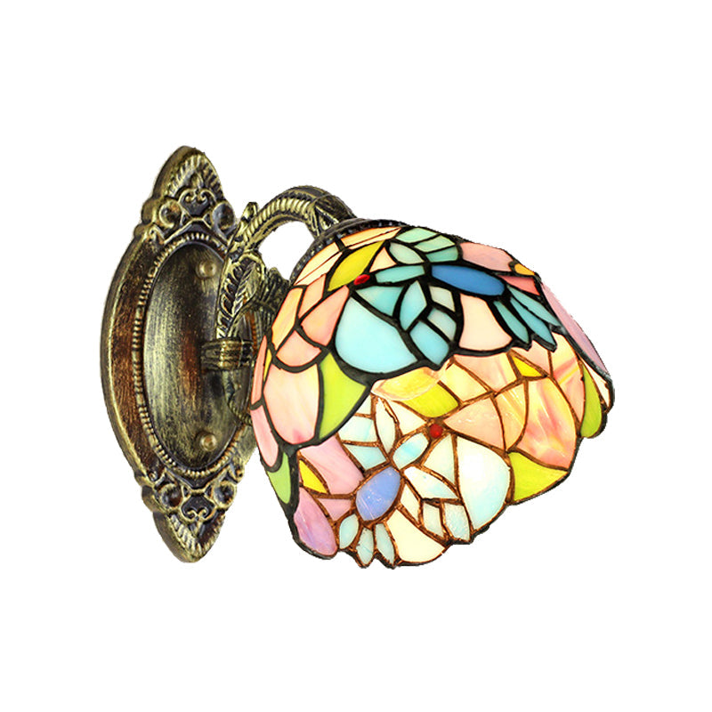 Lisslune | Stained Glass Wall Lamp with Curved Arm A Light Tiffany Wall Light in Brass