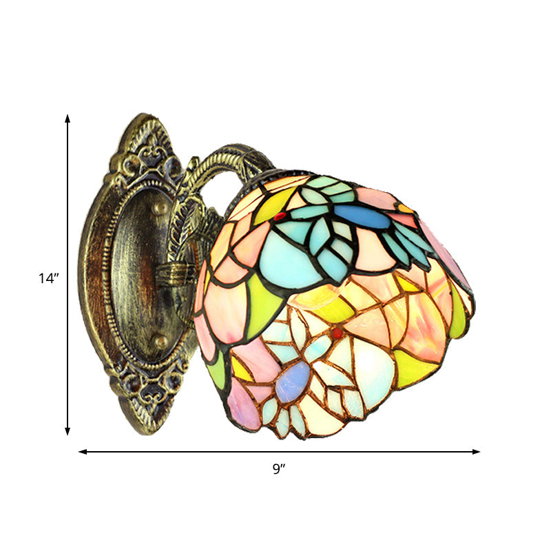 Lisslune | Stained Glass Wall Lamp with Curved Arm A Light Tiffany Wall Light in Brass
