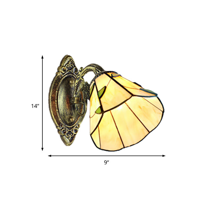 Lisslune | Stained Glass Wall Lamp with Curved Arm A Light Tiffany Wall Light in Brass