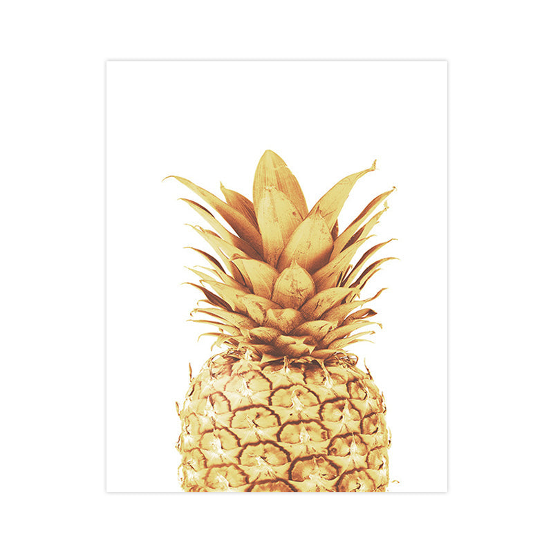 Lisslune | Golden Pineapple Wall Decoration Fruit Tropical Texture Canvas Print for Dining Room