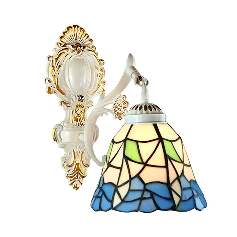 Lisslune | Bell Shade Tiffany Wall Light Stained Glass 1 Light Wall Switch Lighting in White