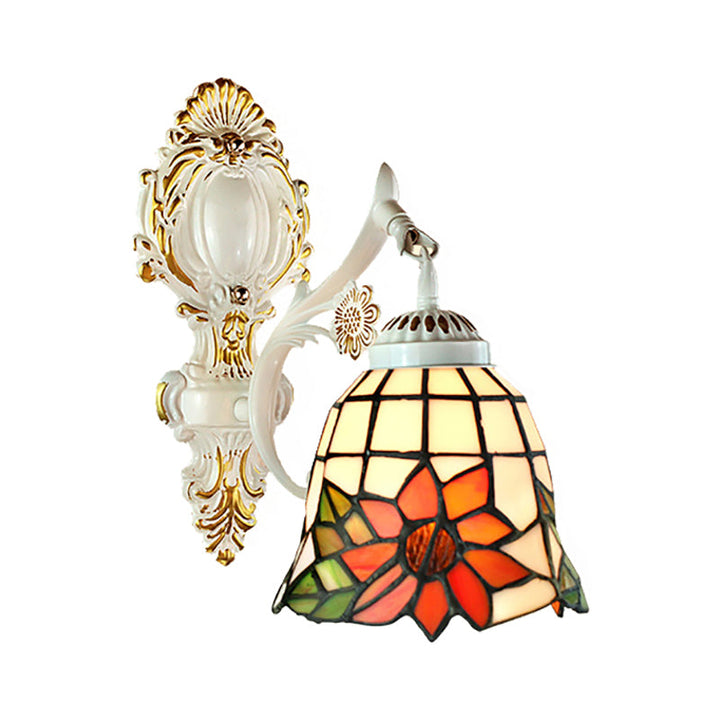 Lisslune | Bell Shade Tiffany Wall Light Stained Glass 1 Light Wall Switch Lighting in White