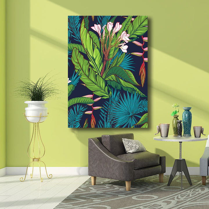 Lisslune | Tropics Magnolia and Plant Painting for Living Room Canvas in Green, multiple sizes available
