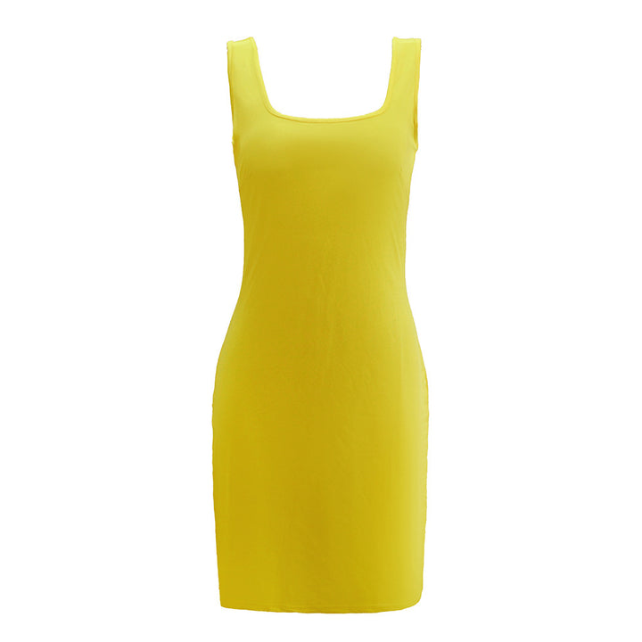 Women's form-fitting mini dress in ribbed knit design with wide straps