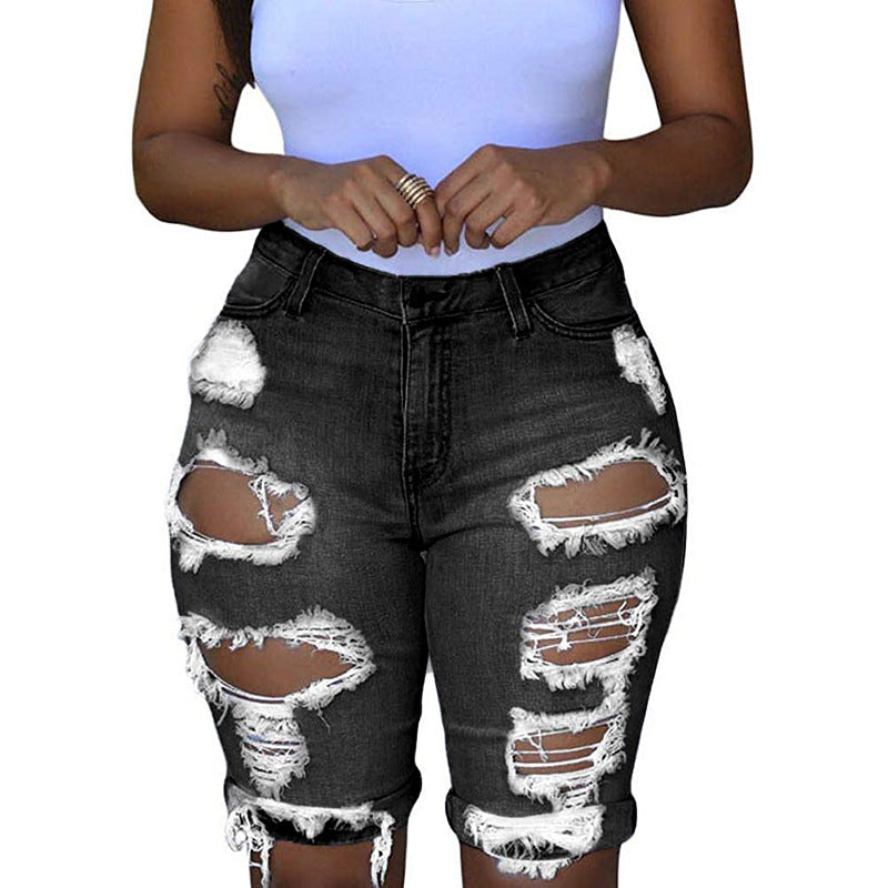 Women's destroyed denim pants with a casual cut and trendy ripped details Lisslune