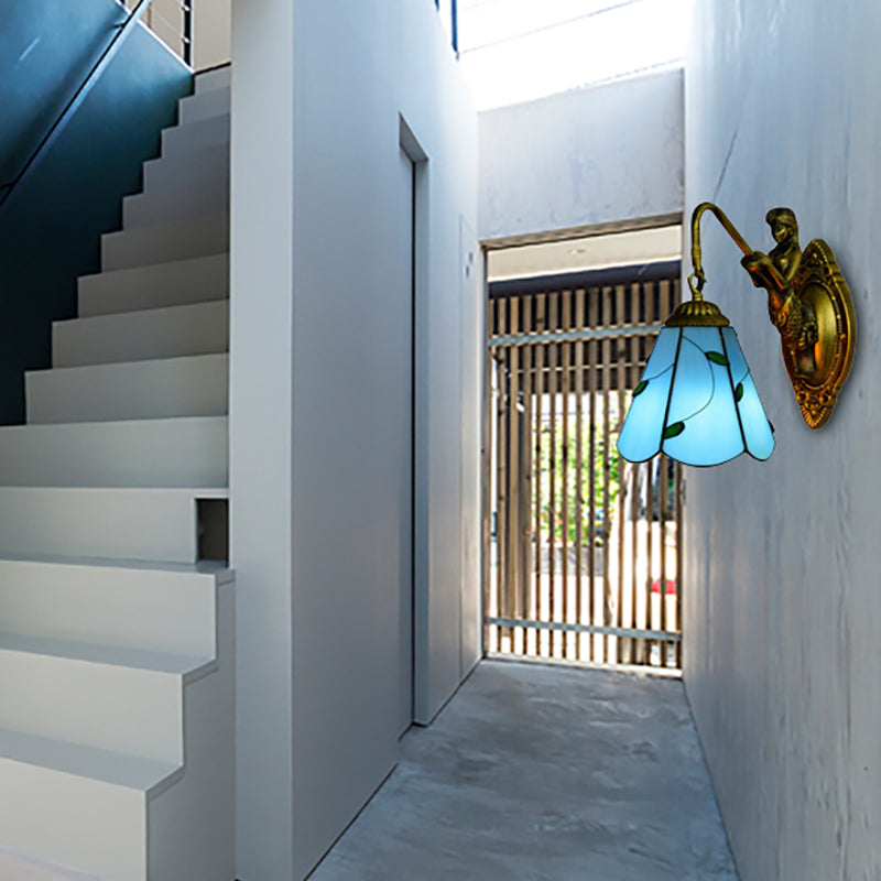 Lisslune | 1 Main Installation Lighting Tiffany Lily Blue/Yellow Glass Wall Lamp for Hallway