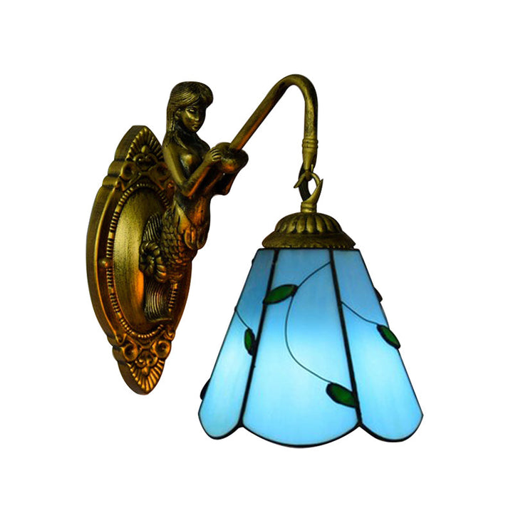 Lisslune | 1 Main Installation Lighting Tiffany Lily Blue/Yellow Glass Wall Lamp for Hallway