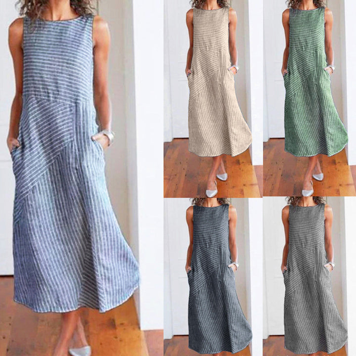 Women’s maxi dress with waist emphasis and diagonal stripe pattern Lisslune