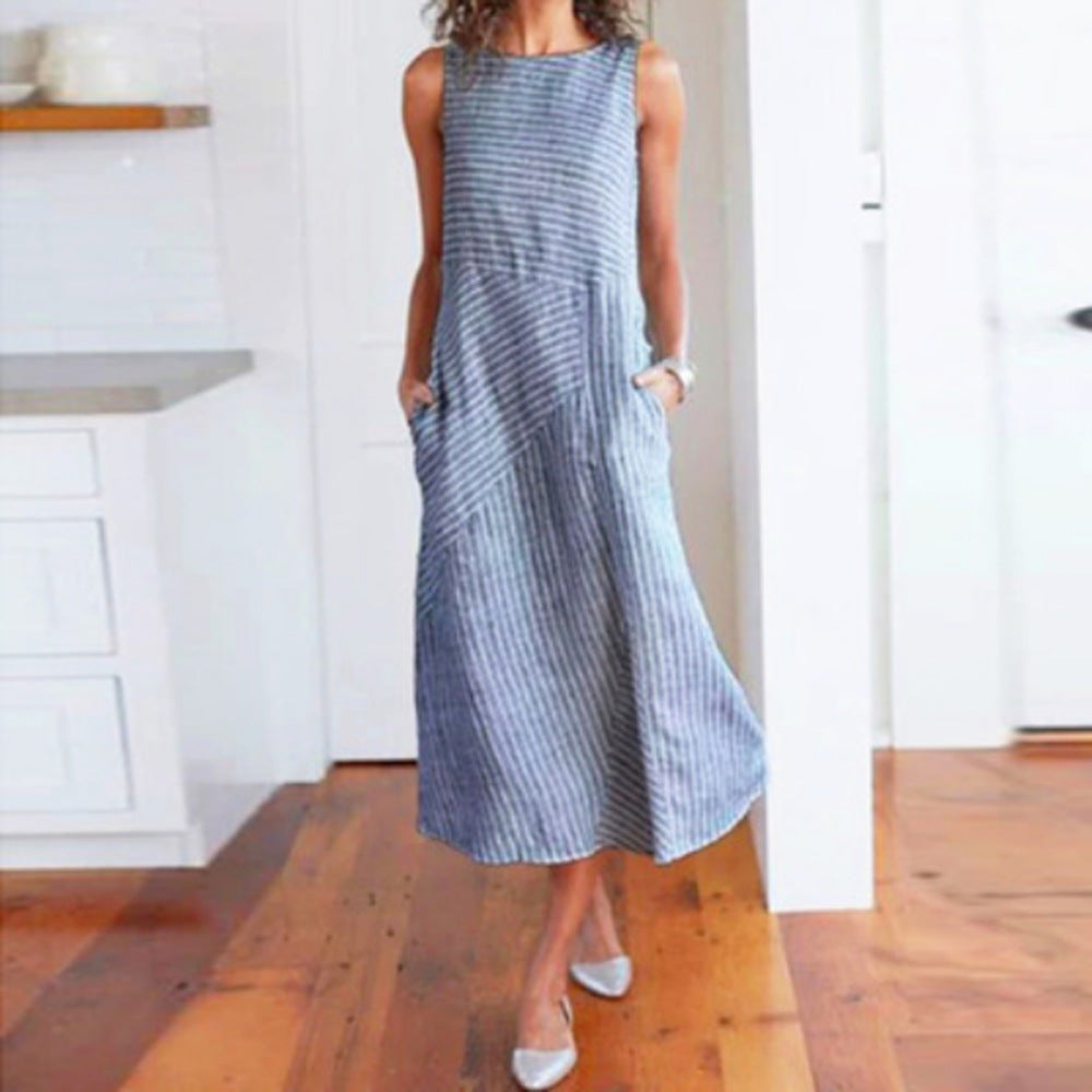 Women’s maxi dress with waist emphasis and diagonal stripe pattern Lisslune