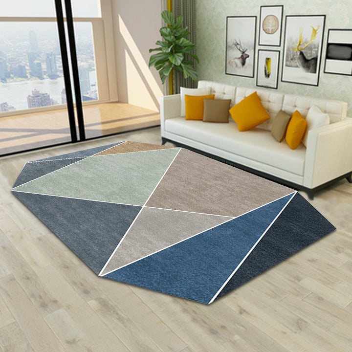 Lisslune | Blue and Brown Irregular Rug Bedroom Novelty Color Block Pattern Area Rug Polyester Pet-Friendly Rug