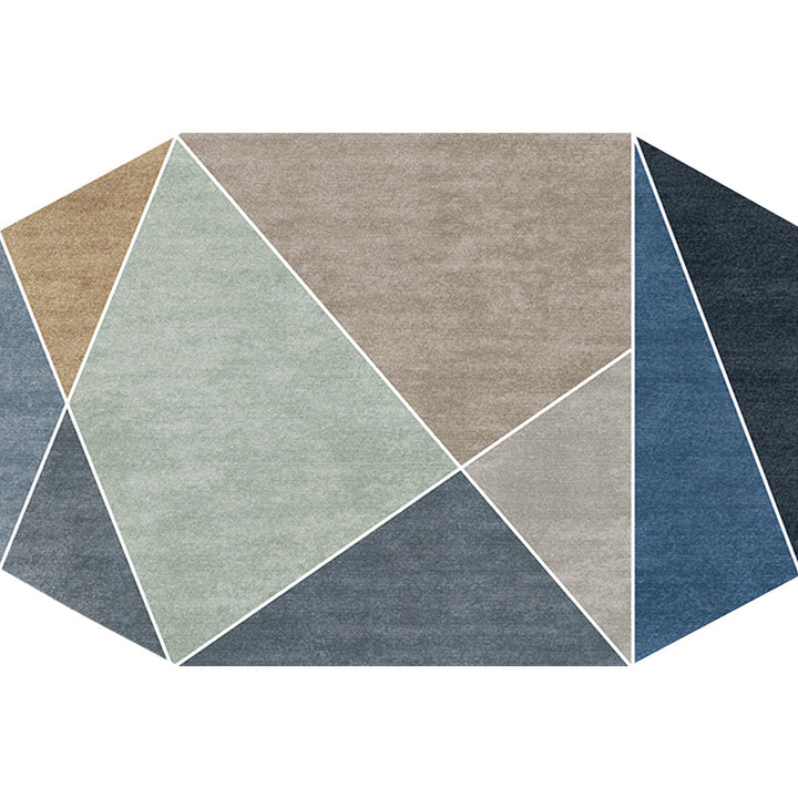 Lisslune | Blue and Brown Irregular Rug Bedroom Novelty Color Block Pattern Area Rug Polyester Pet-Friendly Rug