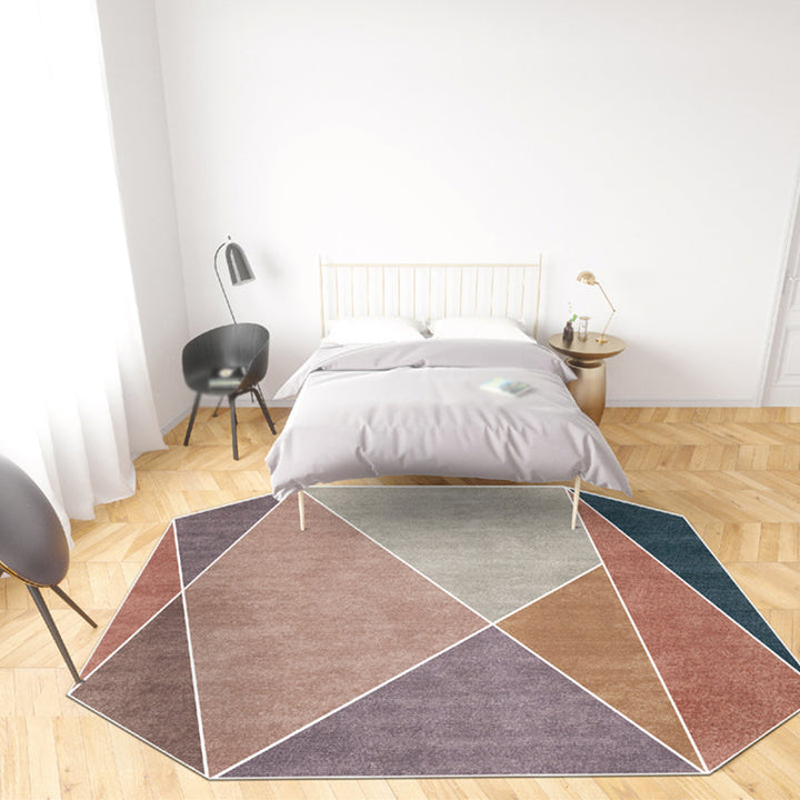 Lisslune | Blue and Brown Irregular Rug Bedroom Novelty Color Block Pattern Area Rug Polyester Pet-Friendly Rug