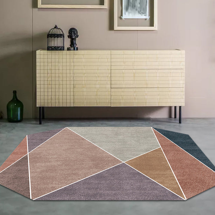Lisslune | Blue and Brown Irregular Rug Bedroom Novelty Color Block Pattern Area Rug Polyester Pet-Friendly Rug