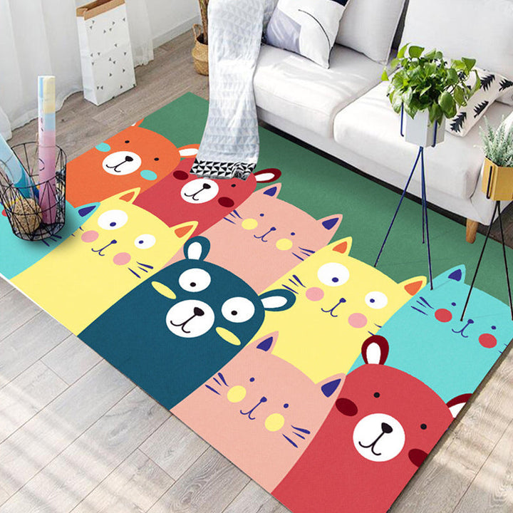Lisslune | Kids Children's Room Rug in Blue and Pink Animal Cat Rabbit Dolphin Print Rug Polyester Pet-Friendly Area Rug