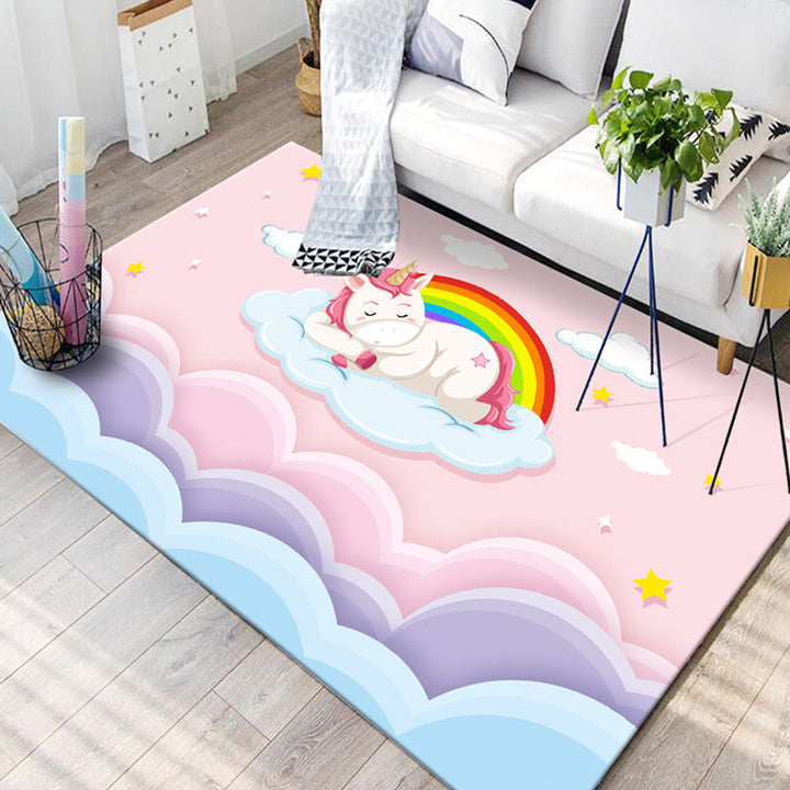 Lisslune | Kids Children's Room Rug in Blue and Pink Animal Cat Rabbit Dolphin Print Rug Polyester Pet-Friendly Area Rug