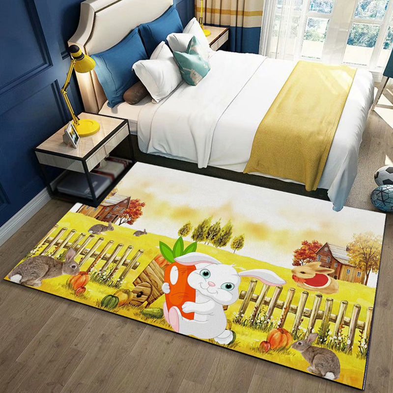 Lisslune | Kids Children's Room Rug in Blue and Pink Animal Cat Rabbit Dolphin Print Rug Polyester Pet-Friendly Area Rug