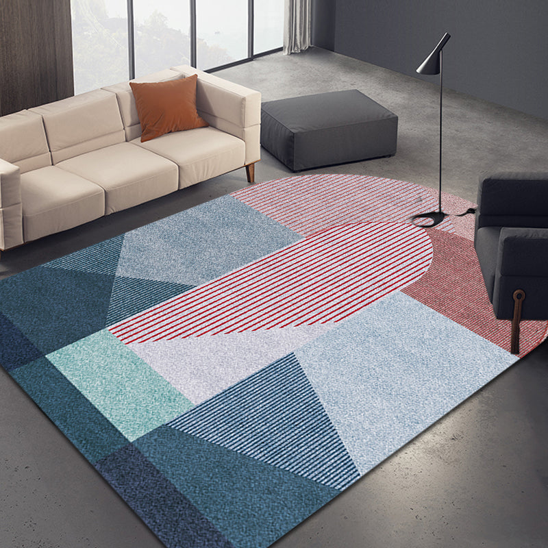 Lisslune | Novelty Living Room Irregular Carpet in Pink and Grey Color Block Stripe Print Carpet Polyester Non-Slip Rug