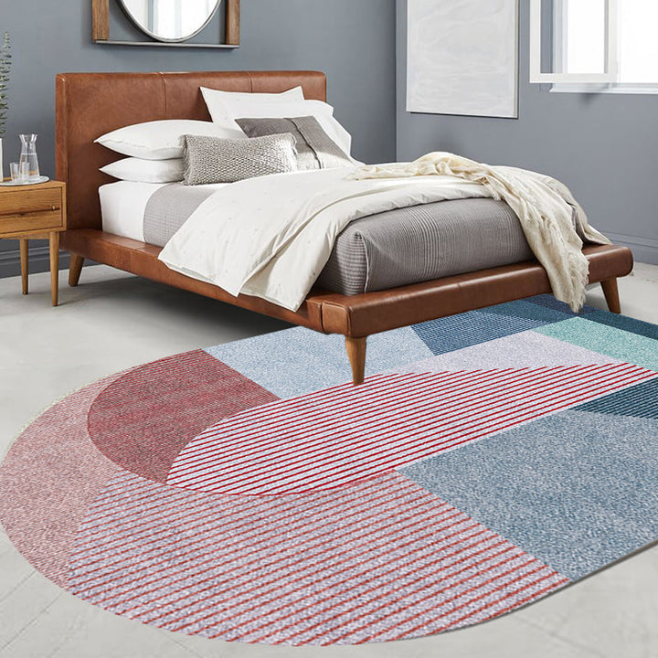 Lisslune | Novelty Living Room Irregular Carpet in Pink and Grey Color Block Stripe Print Carpet Polyester Non-Slip Rug