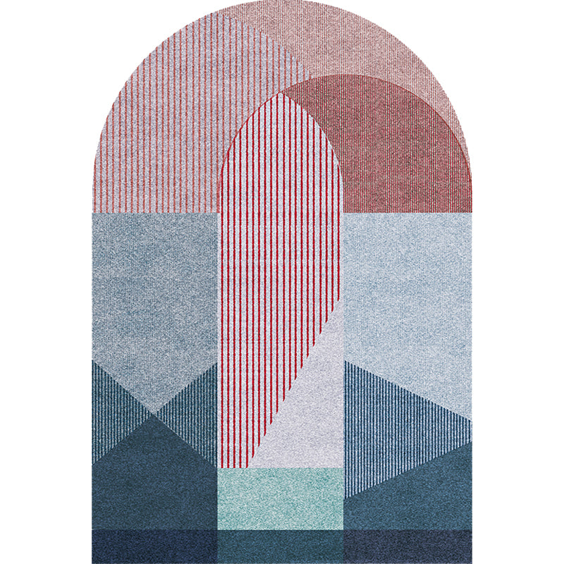 Lisslune | Novelty Living Room Irregular Carpet in Pink and Grey Color Block Stripe Print Carpet Polyester Non-Slip Rug