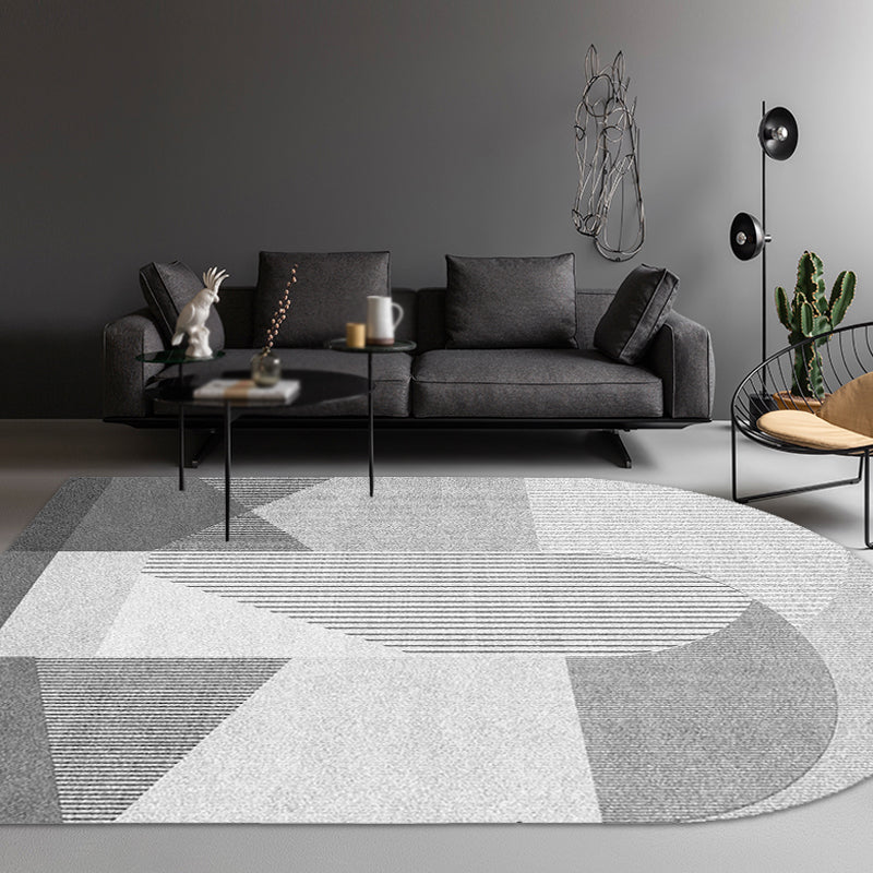 Lisslune | Novelty Living Room Irregular Carpet in Pink and Grey Color Block Stripe Print Carpet Polyester Non-Slip Rug