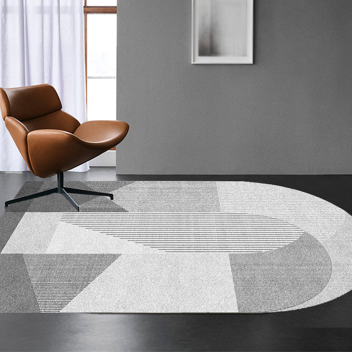 Lisslune | Novelty Living Room Irregular Carpet in Pink and Grey Color Block Stripe Print Carpet Polyester Non-Slip Rug