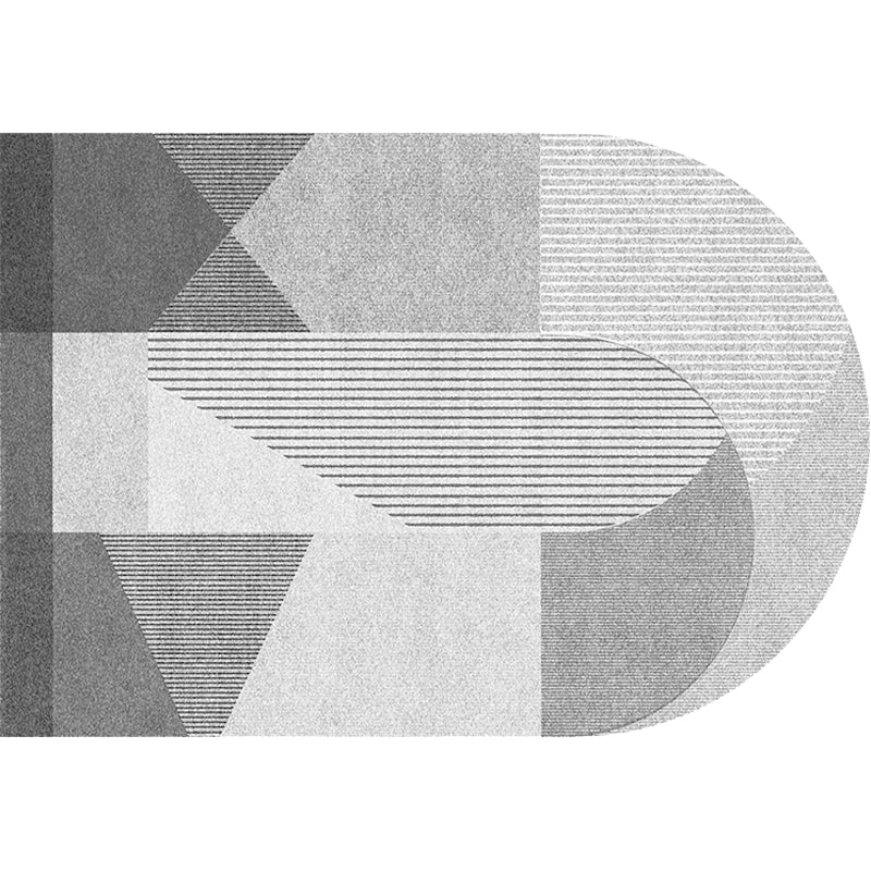Lisslune | Novelty Living Room Irregular Carpet in Pink and Grey Color Block Stripe Print Carpet Polyester Non-Slip Rug