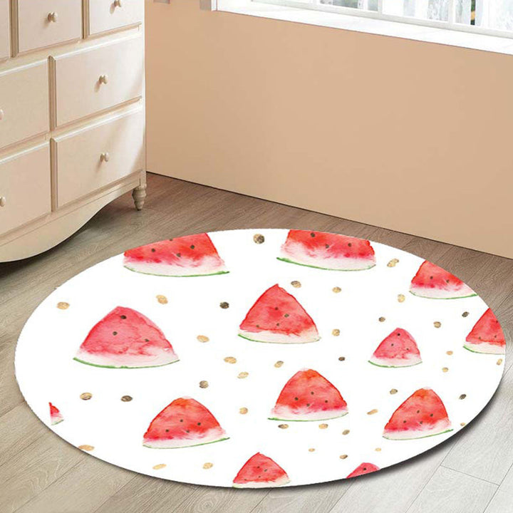 Lisslune | Kids children's room rug in green Food & Drinks watermelon kiwi fruit candy print rug polyester non-slip rug