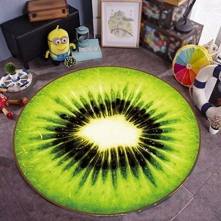 Lisslune | Kids children's room rug in green Food & Drinks watermelon kiwi fruit candy print rug polyester non-slip rug