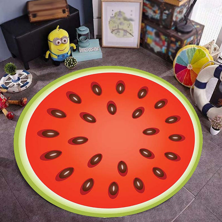 Lisslune | Kids children's room rug in green Food & Drinks watermelon kiwi fruit candy print rug polyester non-slip rug
