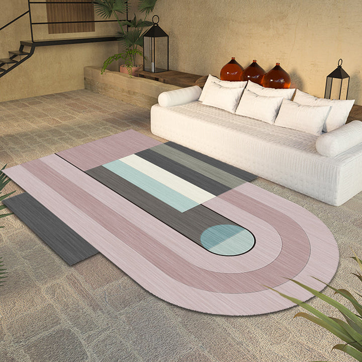 Lisslune | Novelty Living Room Irregular Rug in Pink Color Block Arch Rectangular Print Rug Polyester Machine Washable Rug