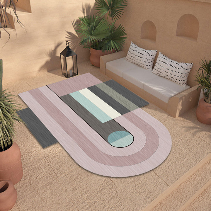 Lisslune | Novelty Living Room Irregular Rug in Pink Color Block Arch Rectangular Print Rug Polyester Machine Washable Rug