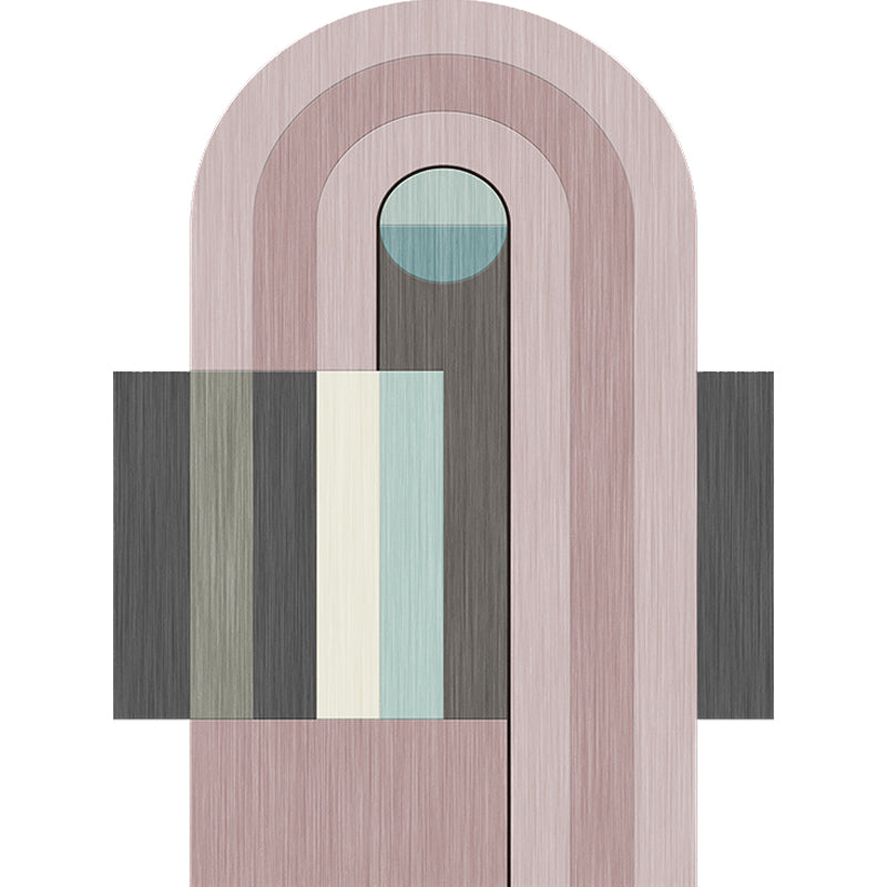 Lisslune | Novelty Living Room Irregular Rug in Pink Color Block Arch Rectangular Print Rug Polyester Machine Washable Rug
