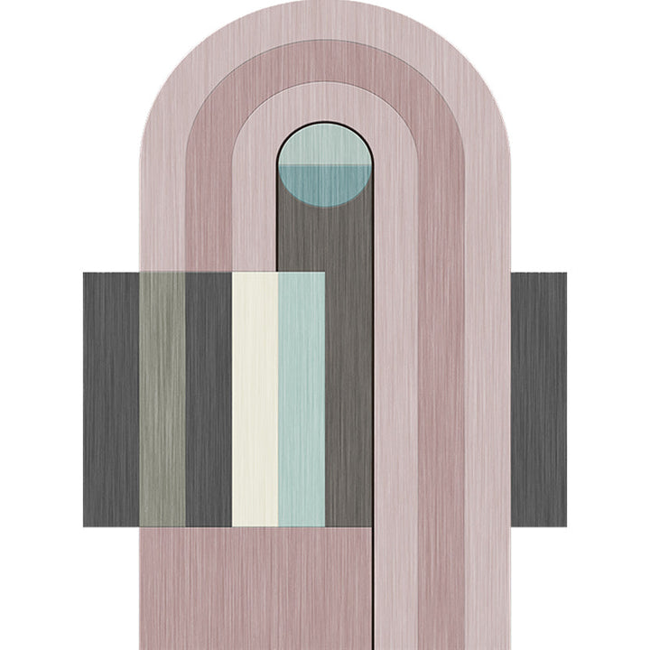 Lisslune | Novelty Living Room Irregular Rug in Pink Color Block Arch Rectangular Print Rug Polyester Machine Washable Rug