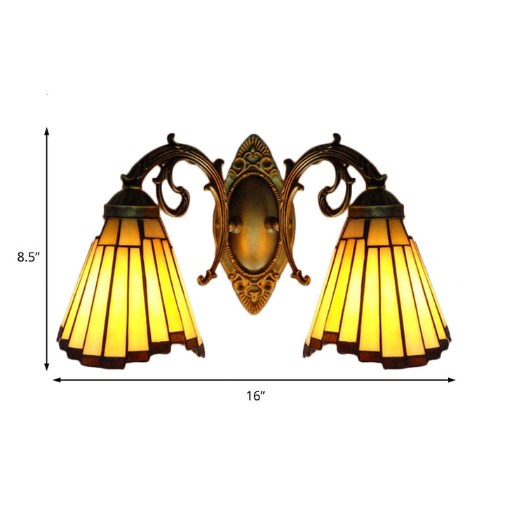 Lisslune | Yellow Glass Old Brass Wall Light Arc/Nix 2 Heads Mission Wall Mounted Lamp