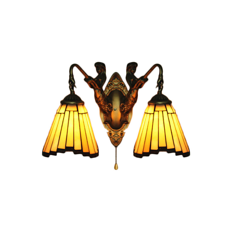 Lisslune | Yellow Glass Old Brass Wall Light Arc/Nix 2 Heads Mission Wall Mounted Lamp