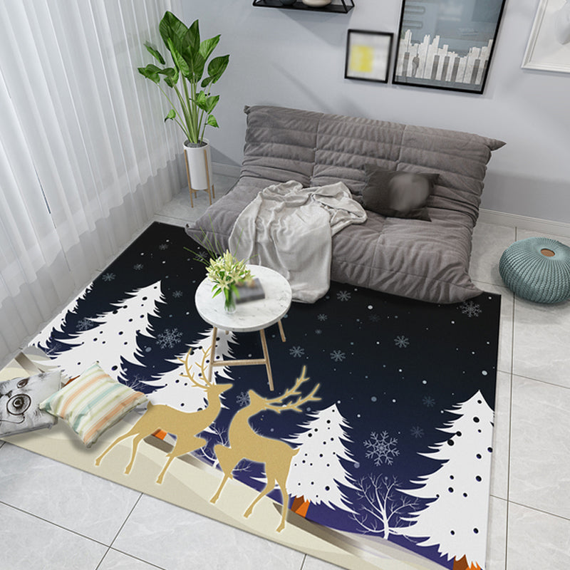 Lisslune | Casual Kids Rug in Black and Gray Animal Tiger Deer Pattern Rug Polyester Pet-Friendly Rug for the Children's Room