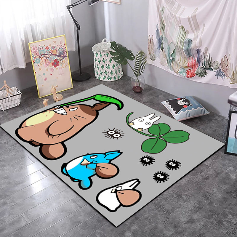 Lisslune | Casual Kids Rug in Black and Gray Animal Tiger Deer Pattern Rug Polyester Pet-Friendly Rug for the Children's Room
